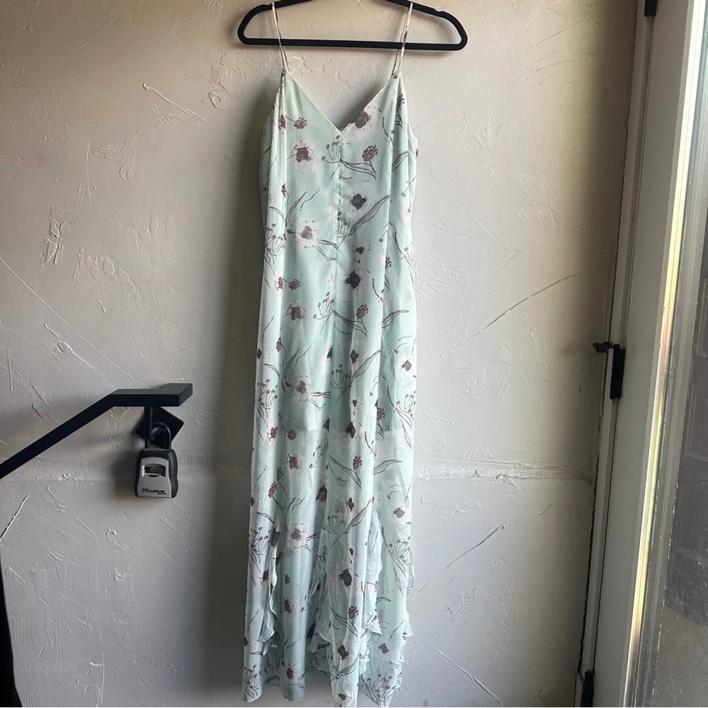 Leith Mint‎ Floral Slip Dress Maxi Ruffle Hem Fairy Cottagecore Soft Girl Y2K M